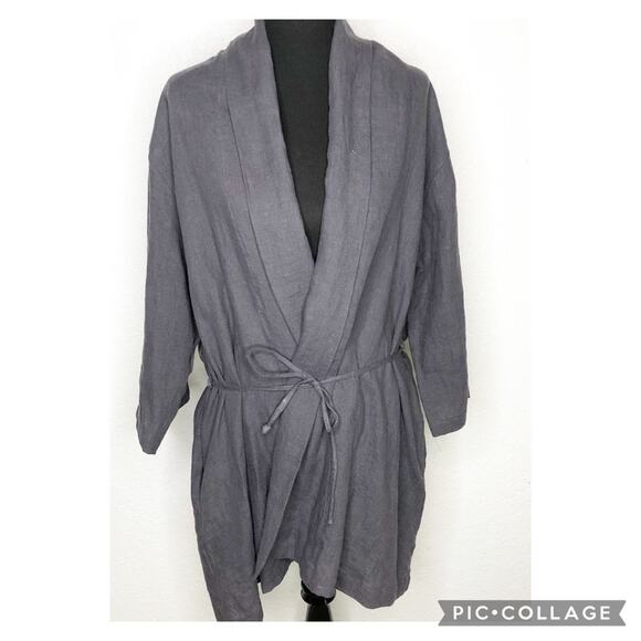 Milkit charcoal gray linen belted wrap nursing robe / cardigan size One Size - Picture 2 of 15